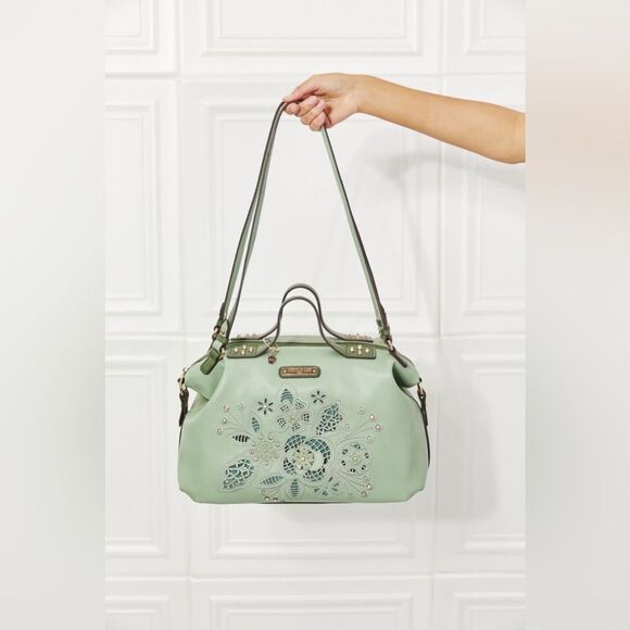 Nicole Lee USA Evolve Vegan Leather Handbag with Lazer Cut Flowers Floral - Picture 5 of 16